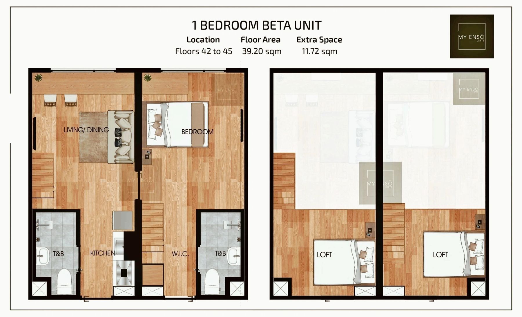 1-bedroom Beta floor plan